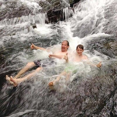Refreshing and having fun in the river, safe due to not big amount of water, nice temperature