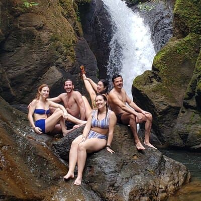 Hidden waterfall and cave.